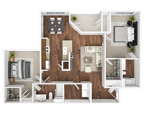 Floor plan for 2 beds, 2 baths, 1100 sqft